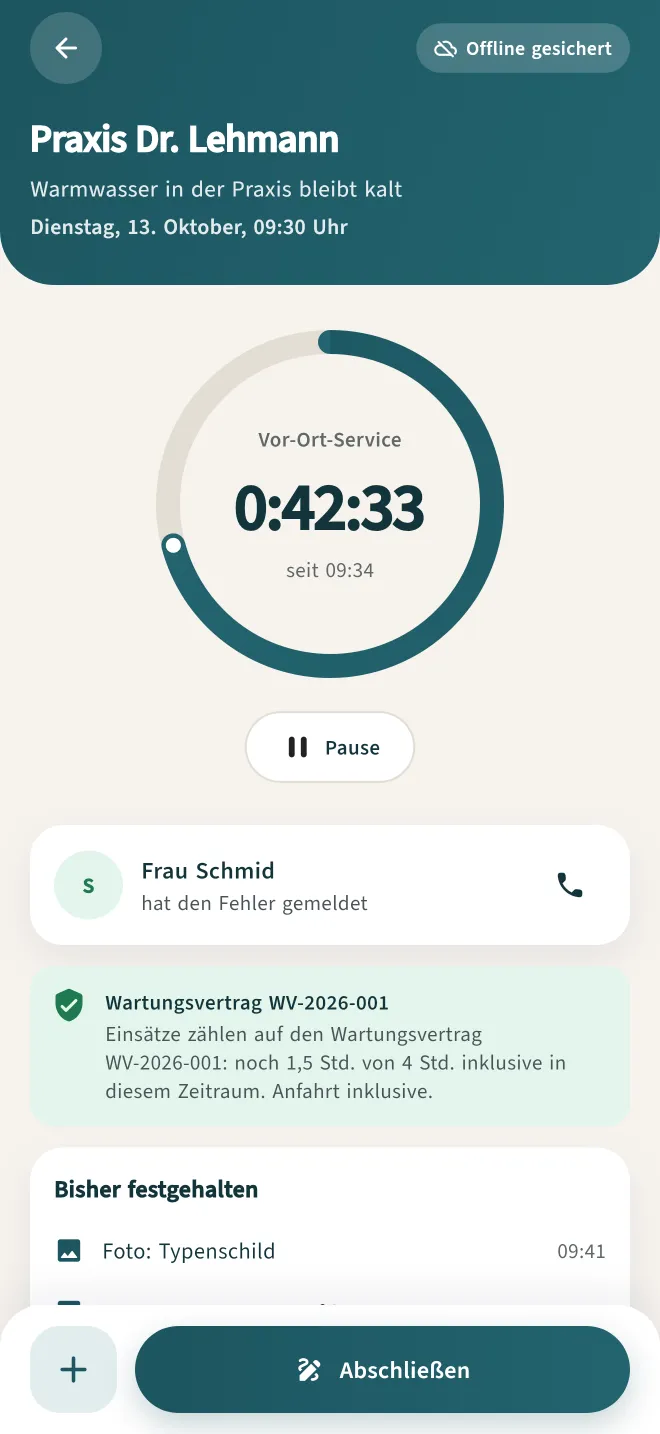 Laufender Einsatz in der App mit Material und Fotos